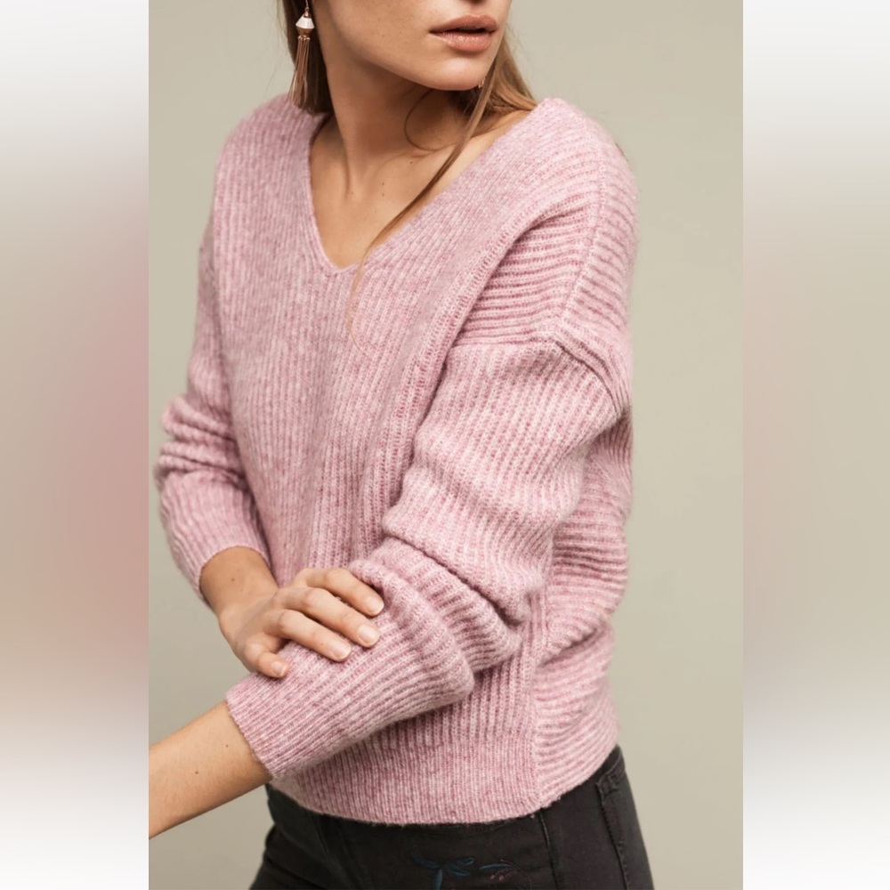 Anthropologie Angel Of the North Cropped Sweater Purple Twist Back Wool M NWOT - Picture 2 of 10